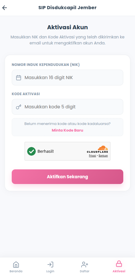 Screenshot Aktivasi